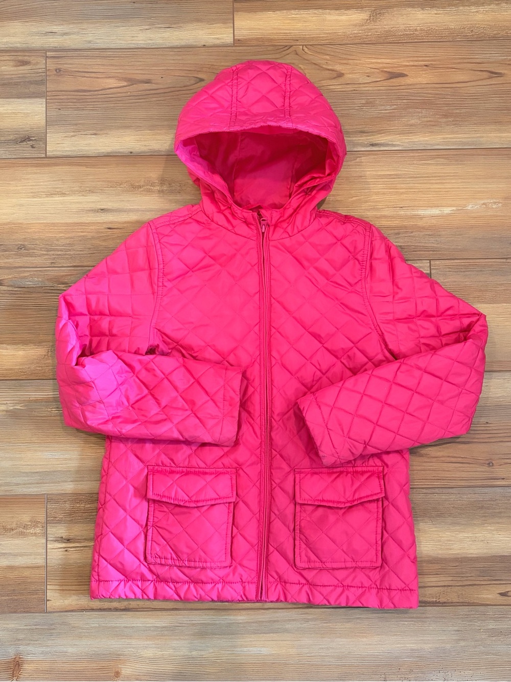 Place Girls' Quilted Hooded Jacket in Hot Pink fleece lined